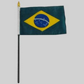 4"x6" Brazil Flag W Black Plastic Pole & Gold Spear